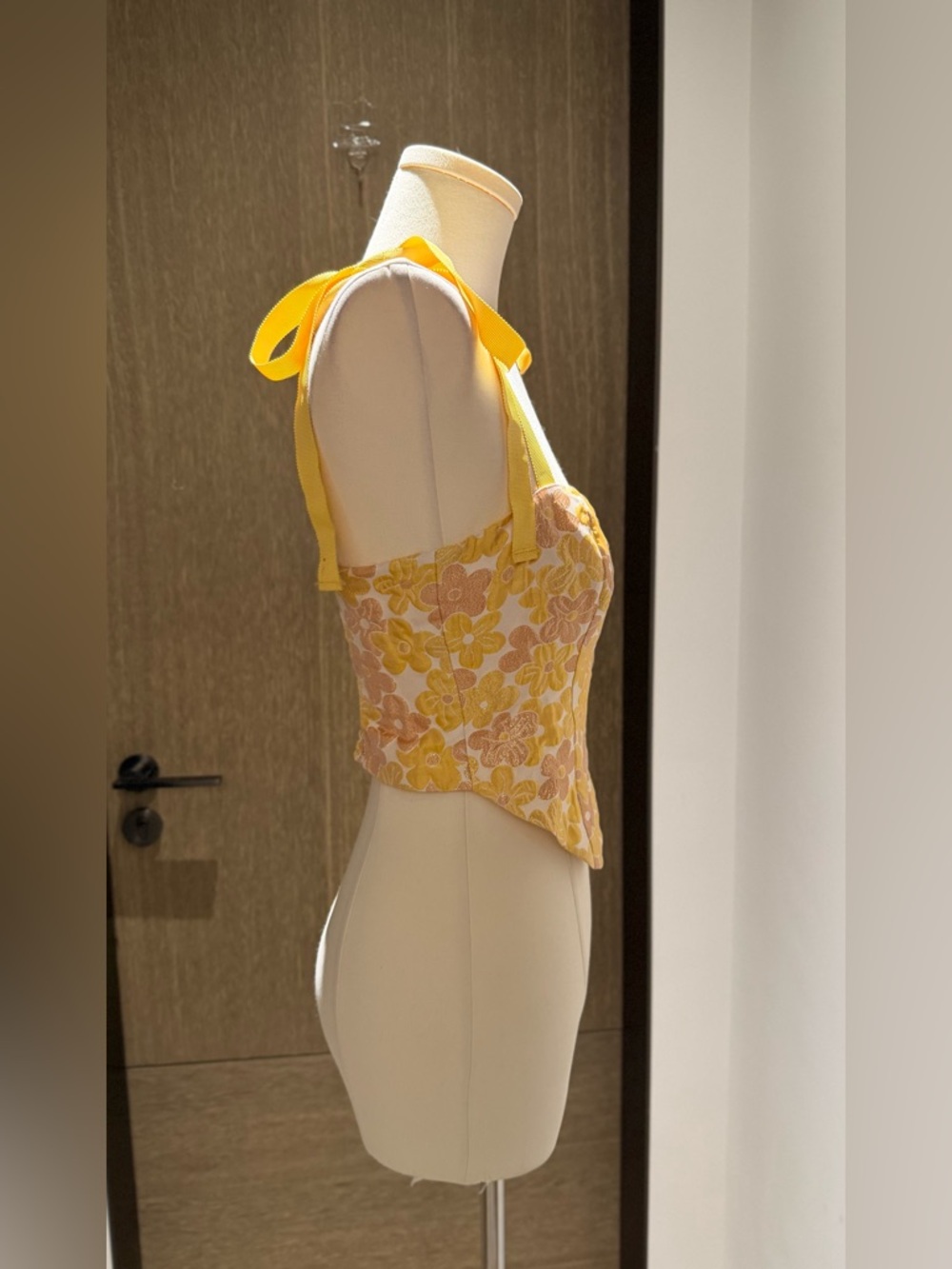 Reformation Yellow and Light Pink Floral Tie-Shoulder Bustier - Picture 3 of 9
